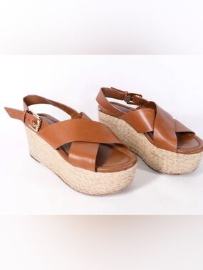 Michael Kors-Leather platform Sandals Women's 5.5M Wedge Brown SH17K